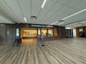 Starbucks interior at SUNY Oneonta’s Hunt Union, newly renovated by Fahs Construction Group.